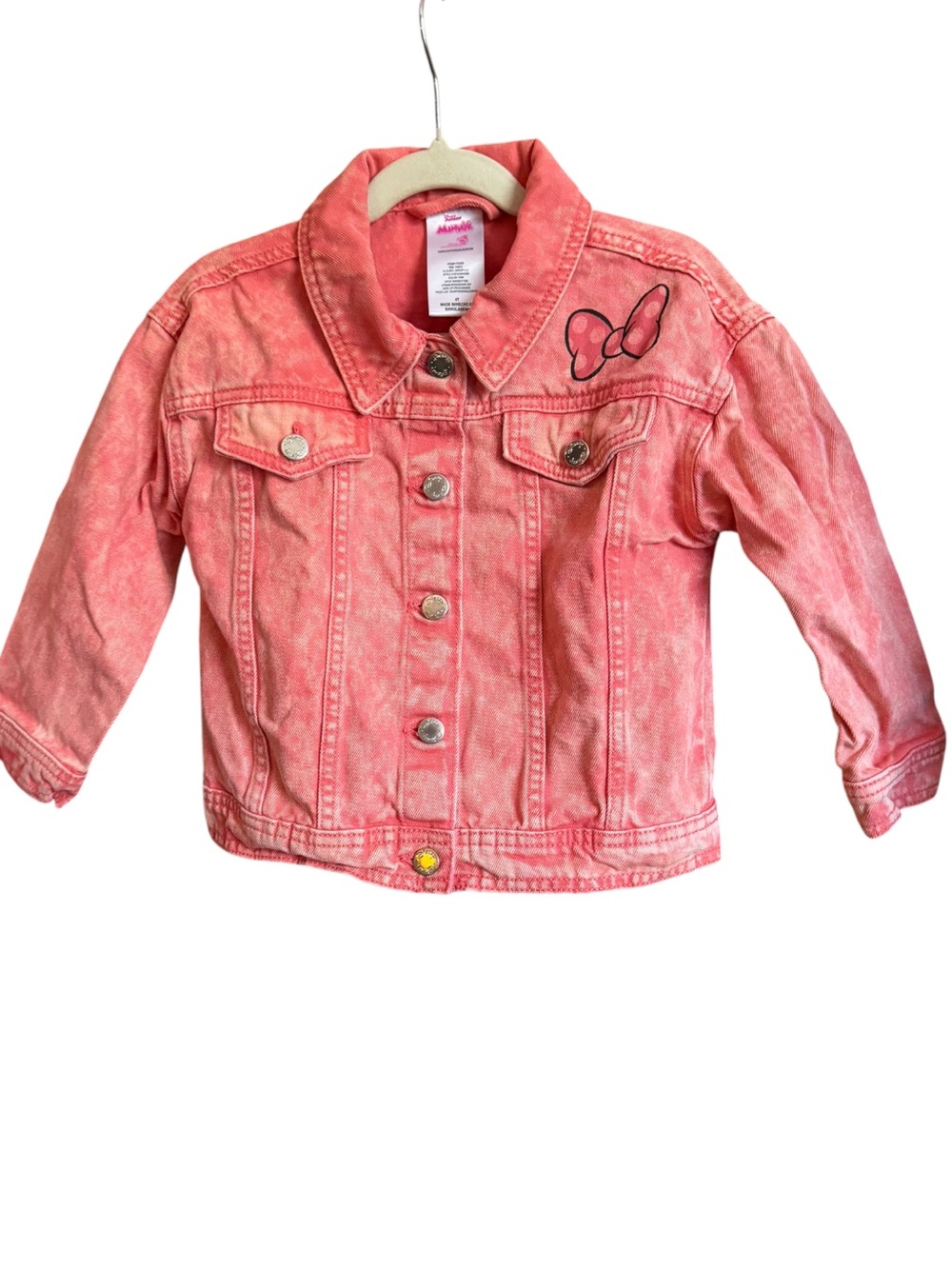 Disney Girls' Pink Denim White Washed Jacket with Bow Graphic Size 4T